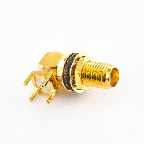 SMA Connector Hermetically Sealed Waterproof Female 90 Degree PCB Mount Through Hole Front Bulkhead