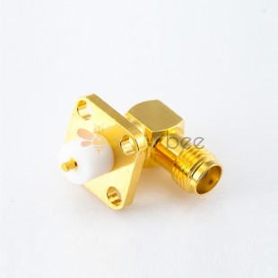 SMA連接器插孔母頭插座50歐姆彎式PCB安裝焊板4孔法蘭