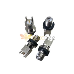 SMA Connector Female for PCB 180 Degree with EMI Gasket Nickel Plated