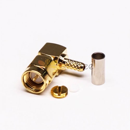 SMA Crimp Plug Right Angled Gold Plating for Coaxial Cable