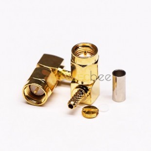 20 piezas SMA Crimp Plug en ángulo recto chapado en oro para cable coaxial