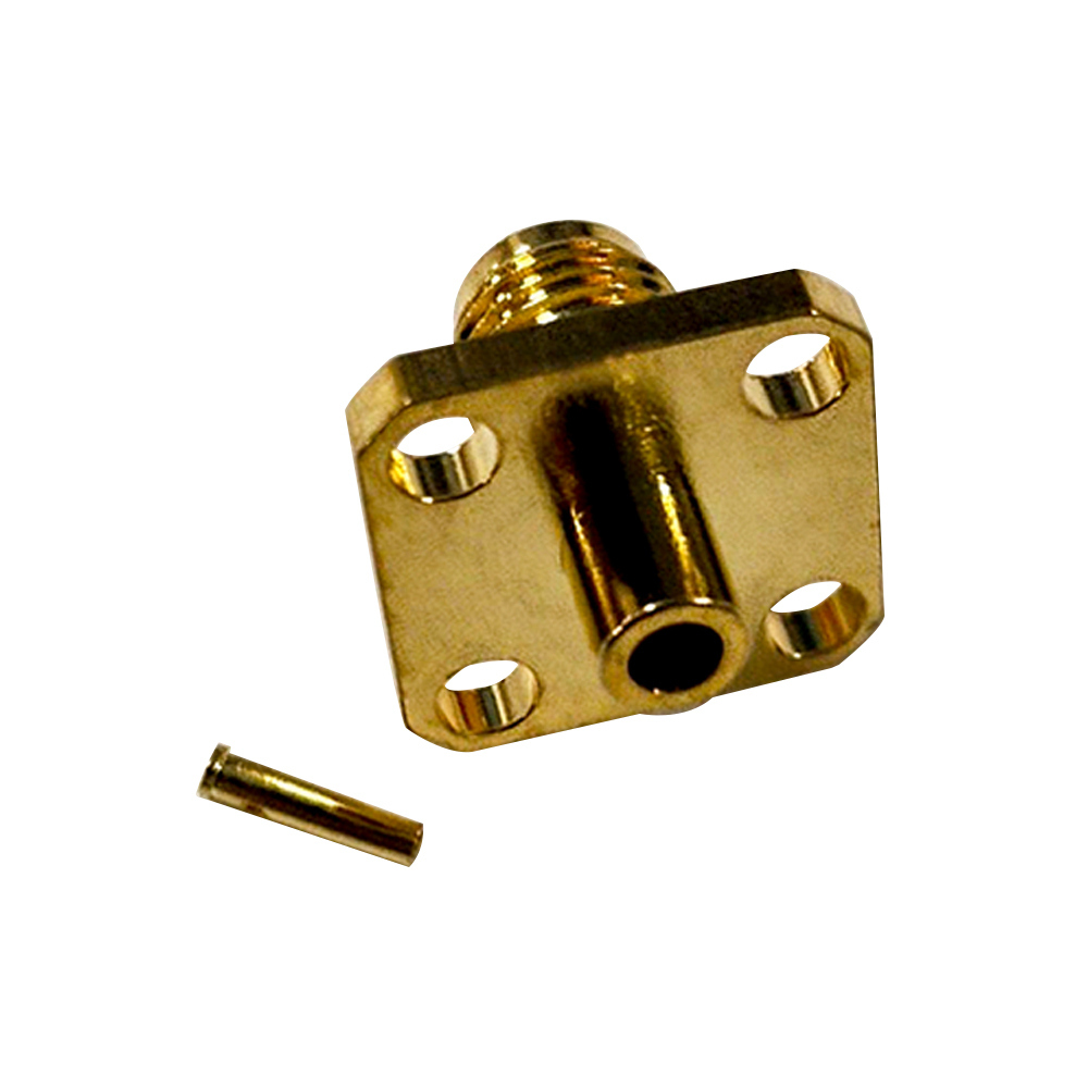 SMA hembra 4 agujeros conector de brida tipo de soldadura recta para cable semi-blando /semi-rígido-2
