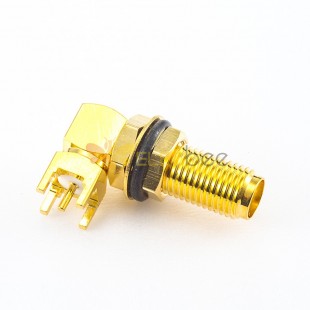 SMA Female PCB Mount Connector 90 Degree Waterproof Front Bulkhead Through Hole