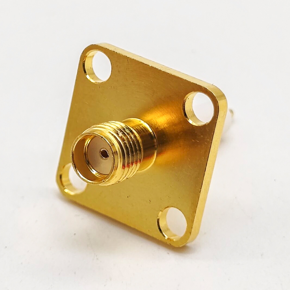 SMA 插孔連接器 4 孔法蘭鍍金，用於帶擴展 PTFE 的面板安裝 (定制)