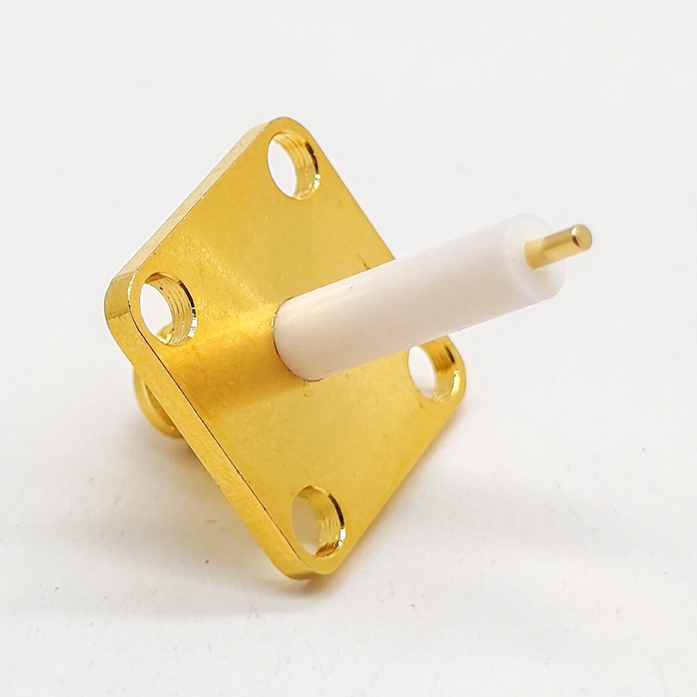 SMA 插孔連接器 4 孔法蘭鍍金，用於帶擴展 PTFE 的面板安裝 (定制)