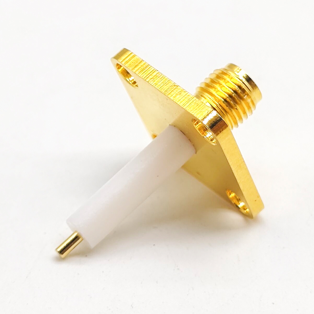 Conectores SMA Jack com flange de 4 orifícios banhados a ouro para montagem em painel com PTFE estendido (personalizado)