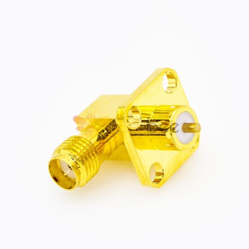 SMA Right Angle Connector Female 4 Holes Flange Welding Plate for PCB Mount Mount