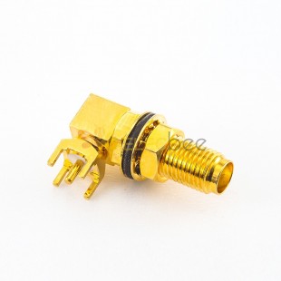 Waterproof RF Connector SMA Type Female 90 Degree PCB Mount Through Hole Front Bulkhead