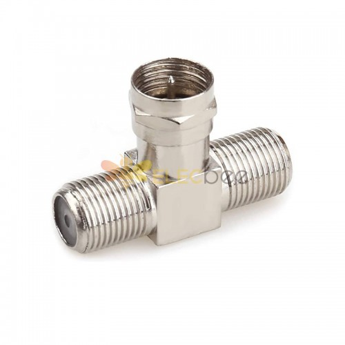 F Type Plug to F Type 2 Female Connector 3 Way Adapter RF Coaxial Antenna T Type Splitter