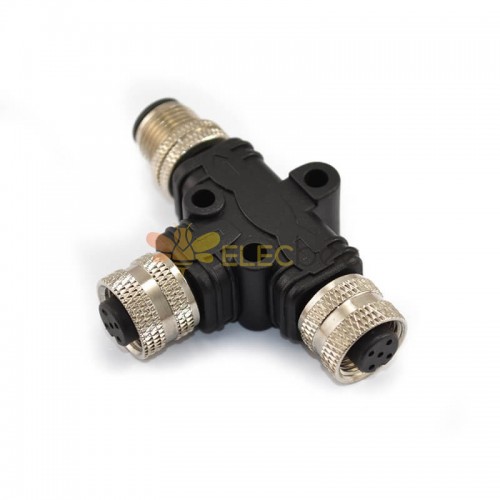 M12 T Adapter 5Pin Pole Surface Mount Male and Female Contacts
