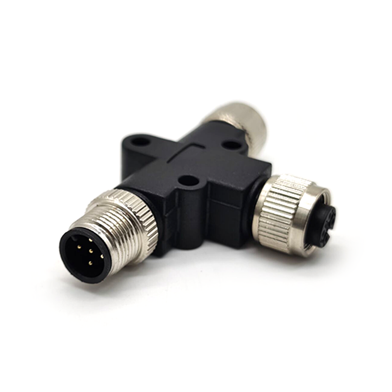 M12 T Connector 5 Pin Male to Female A Code Unshiled Adaptateur imperméable à l\'eau
