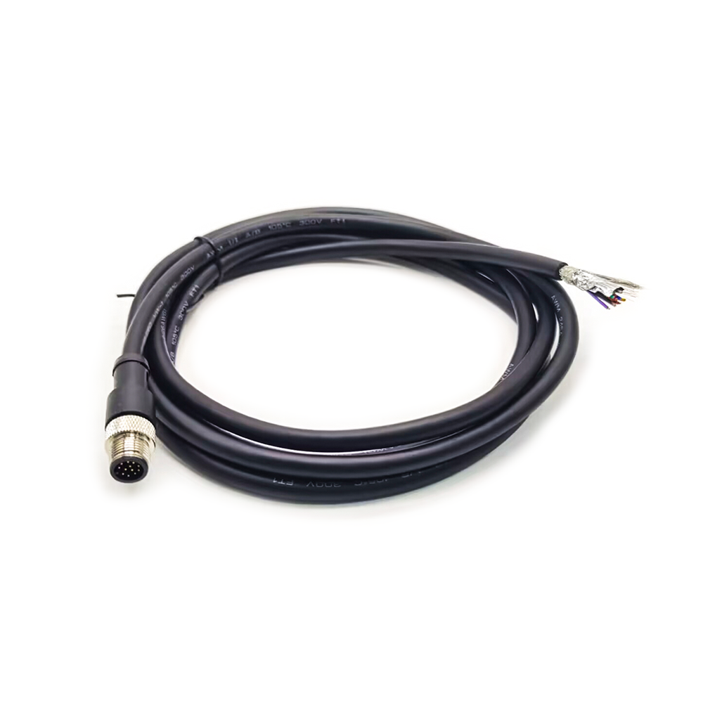 10 pcs M12 12 針電纜公直插頭單端電纜 2M AWG26 A 代碼 附屏蔽