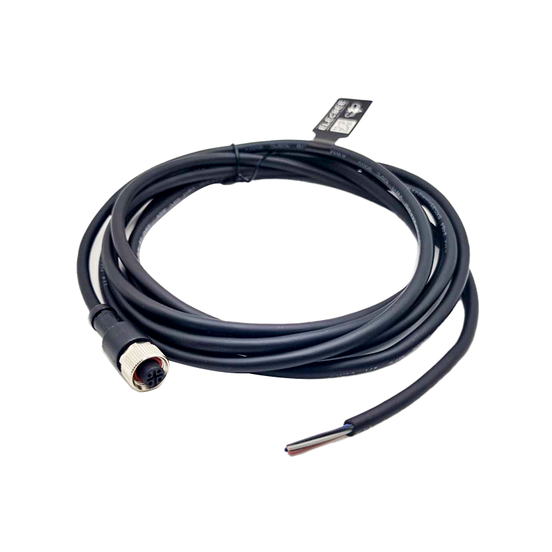 10pcs M12 4 Core A-Coding Femelle Connecteur Droit Moulé 1.5M AWG22 PVC Noir Câble Single Ended