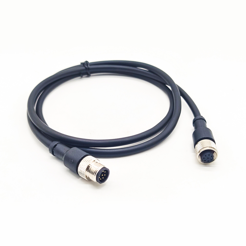 10pcs M12 8Pin Extensin Cable A-Coding Male To Female Straight Connector 1M AWG24 PVC Black Cable