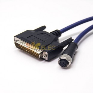 25Pin D-Sub Cable Male Straight To M12 Female 17 Pin A-Coding Blue Cable Cordset 1M AWG26