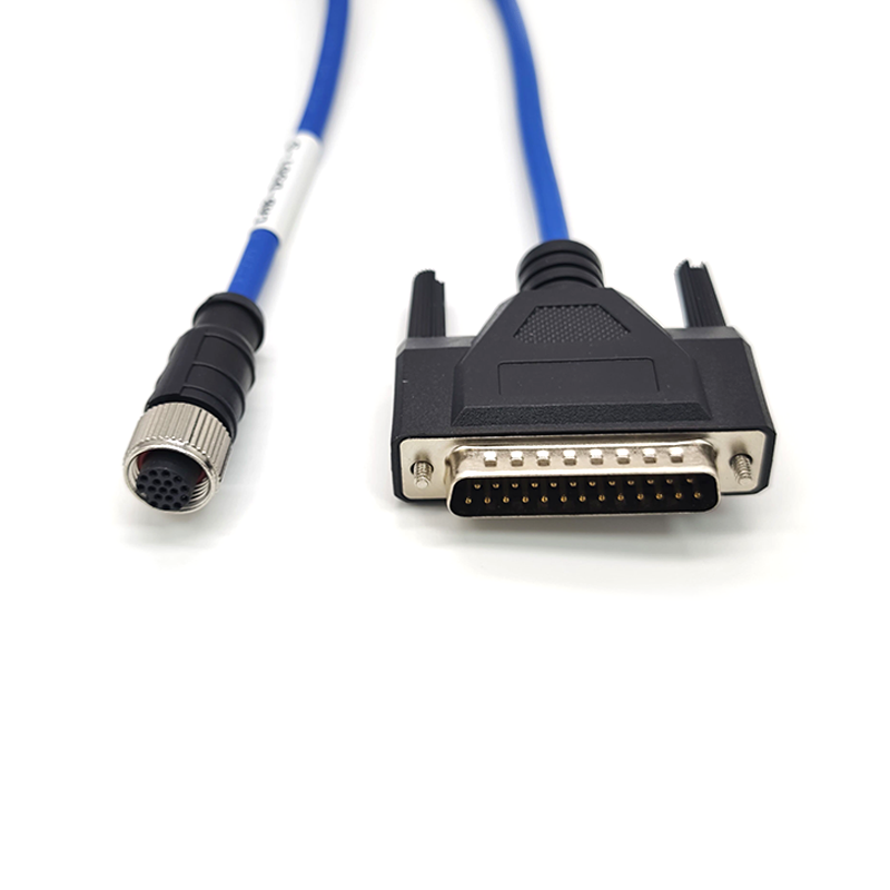 Cable D-Sub de 25 pines macho recto a M12 hembra 17 pines A-Coding Cable Azul Cordset 1M AWG26 Unshiled