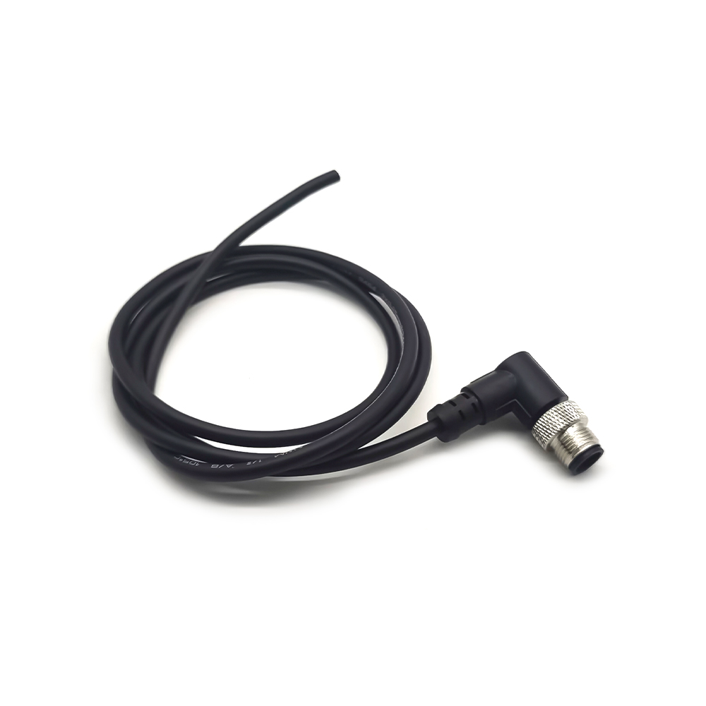 4 Pin M12 Cable Male Right Angled Connector A Code Moulded Cable 1M AWG22 Ip68 PVC Cable Black 10PCS