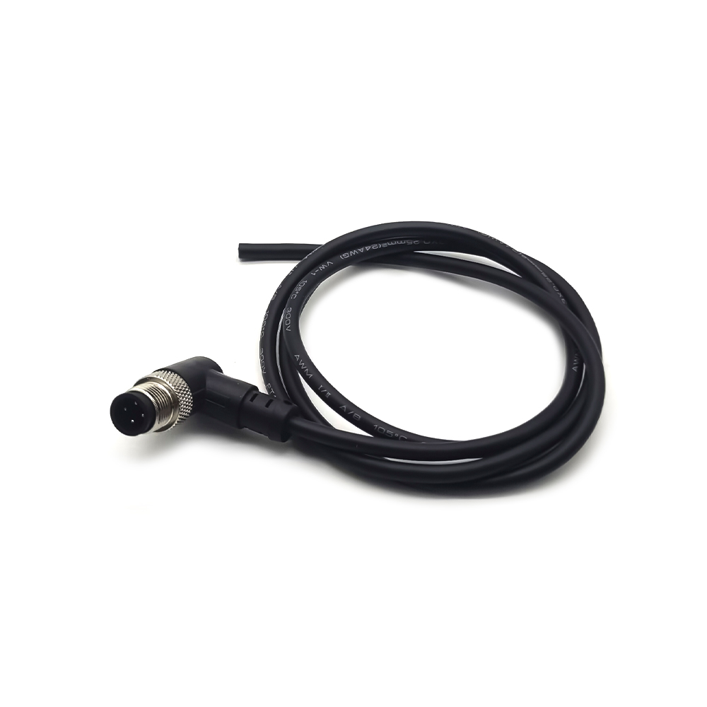Câble M12 mâle à 4 broches connecteur à angle droit câble moulé par Code A 1M AWG22 Ip68 câble PVC noir