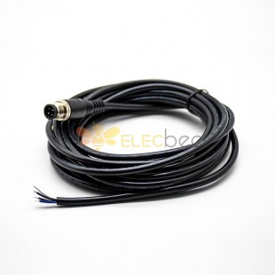 4Pin M12 延长线公 A 代码直连接器模压电缆 5M AWG22