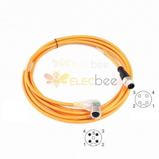 Câble de capteur avec indicateur LED M12 4 broches mâle à 5 broches câble femelle à angle droit avec LED PNP plus proche 2 mètres
