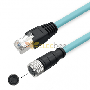 M12 4-pin A Code Female to RJ45 Plug High Flex Cat7 Industrial Ethernet Cable PVC Twisted Pair Cable