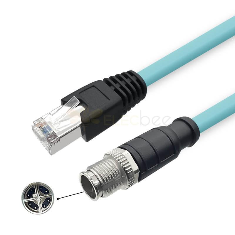M12 8-pin X-Code Male to RJ45 Male High Flex Cat7 Industrial Ethernet Cable PVC