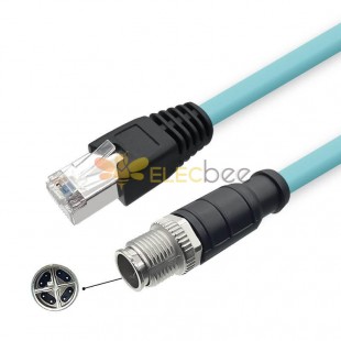 M12 8-pin X-Code Male to RJ45 Male High Flex Cat7 Industrial Ethernet Cable PVC