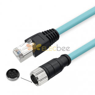 M12 8-pin A-Code Female to RJ45 Male High Flex Cat7 Industrial Ethernet Cable PVC