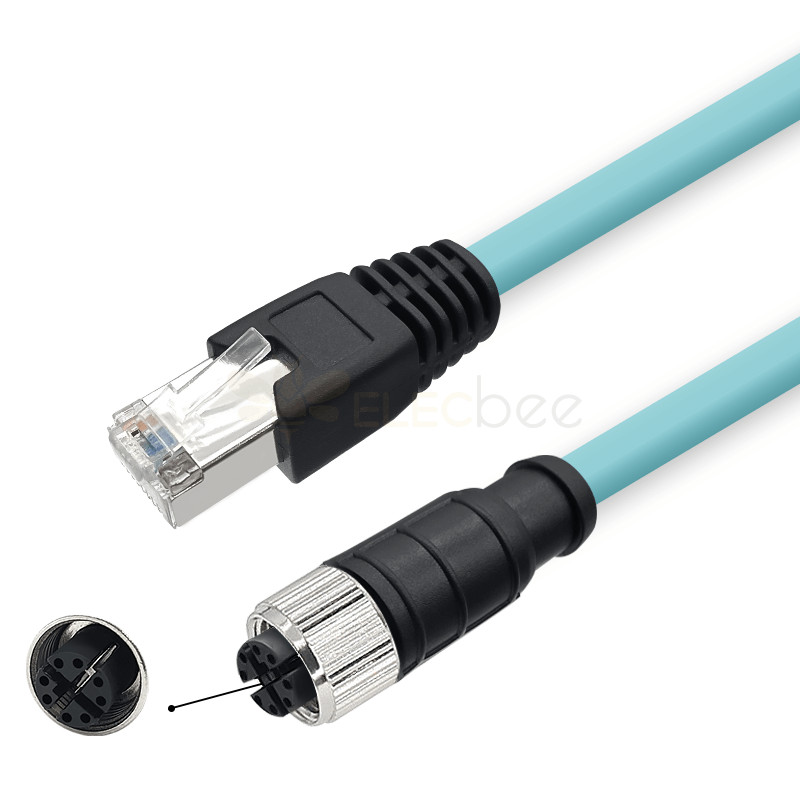 M12 8-pin X-Code Dişi - RJ45 Erkek Yüksek Esnek Cat7 Endüstriyel Ethernet Kablosu PVC
