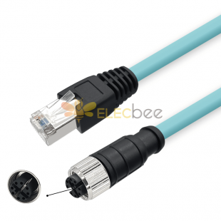M12 8-pin X-Code Female to RJ45 Male High Flex Cat7 Industrial Ethernet Cable PVC