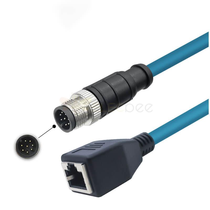 M12 8-poliger A-Code-Stecker auf RJ45-Buchse, hochflexibles Cat6-Industrie-Ethernet-Kabel, PVC