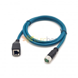 M12 8-pin A Code Male to RJ45 Female High Flex Cat6 Industrial Ethernet Cable PVC
