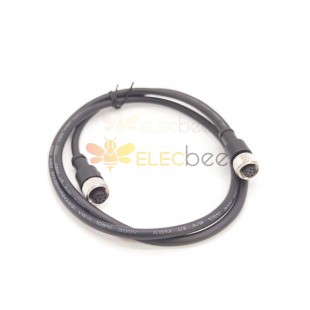 M12 8 Pin Female To Female Cable A-Coding Straight Connector 1M AWG24 PVC Black Cable Unshielded