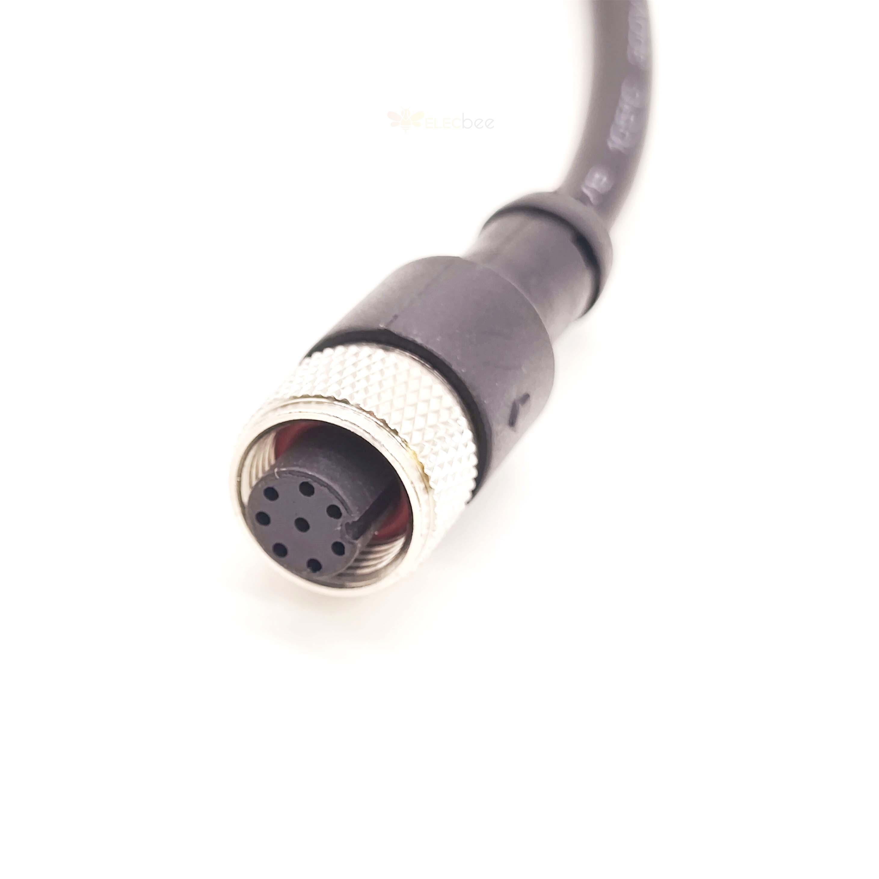 M12 8-poliges Buchse-auf-Buchse-Kabel, A-Kodierung, gerader Stecker, 1 m, AWG24, schwarzes PVC-Kabel, ungeschirmt