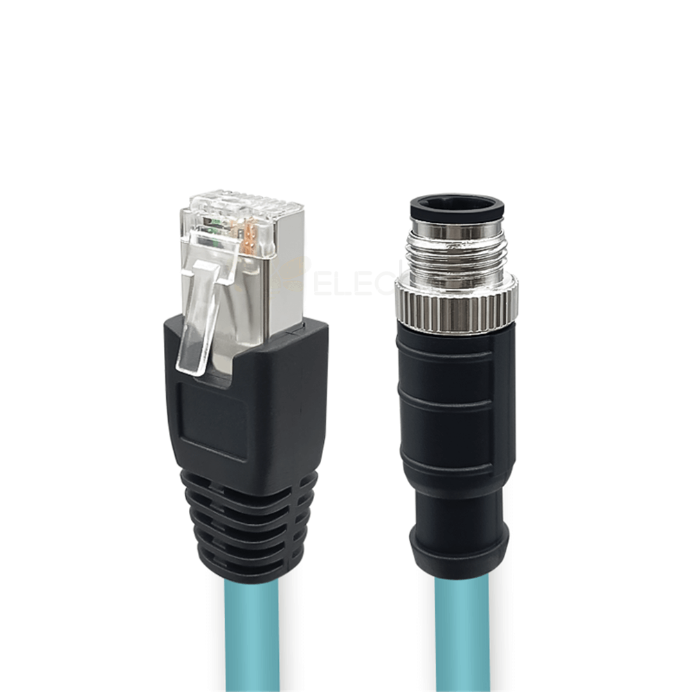 M12 A-Coded 4 Pole Male to RJ45 Gigabit High Flexible Ethernet Interface Cat7 Shielded Cable