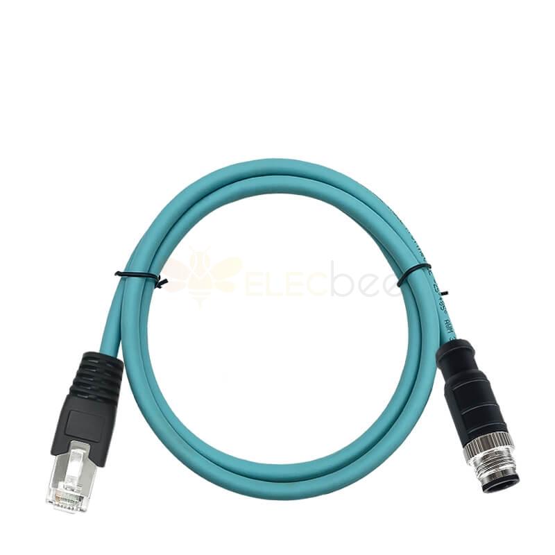M12 D-Coded 4 Pin Male to RJ45 Gigabit High Flexible Ethernet Interface Cat7 Shielded Cable