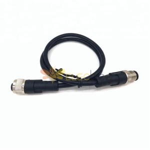 Extension M12 Cordsets 4Pin A-Coding Male To Female Straight Connector Molded 0.5M AWG22 PVC Black Cable