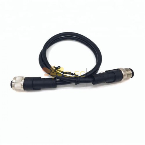 Extensão M12 Cordsets 4Pin A-Coding Male to Female Straight Connector Molded 0.5M AWG22 PVC Black Cable