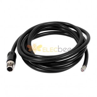 Câble électrique M12 à 12 broches, prise droite mâle, câble électrique à une extrémité, 2M AWG26, Code A blindé