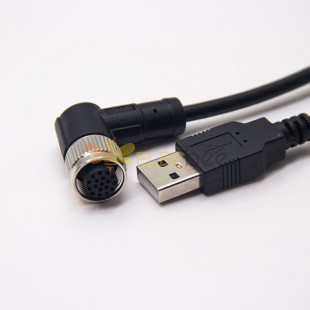 M12 17 Câble à broches A Code Femme Angled à USB Type A Mâle Câble droit Assemble unshiled 1M AWG26