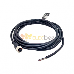 M12 4 Core A-Coding Female Straight Connector Molded 1.5M AWG22 PVC Black Cable Single Ended