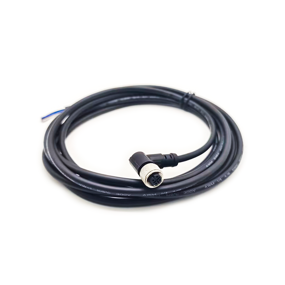 M12 4 Pin Cable Connector Female Right Angle Overmolded Cable 3M AWG22 A Code
