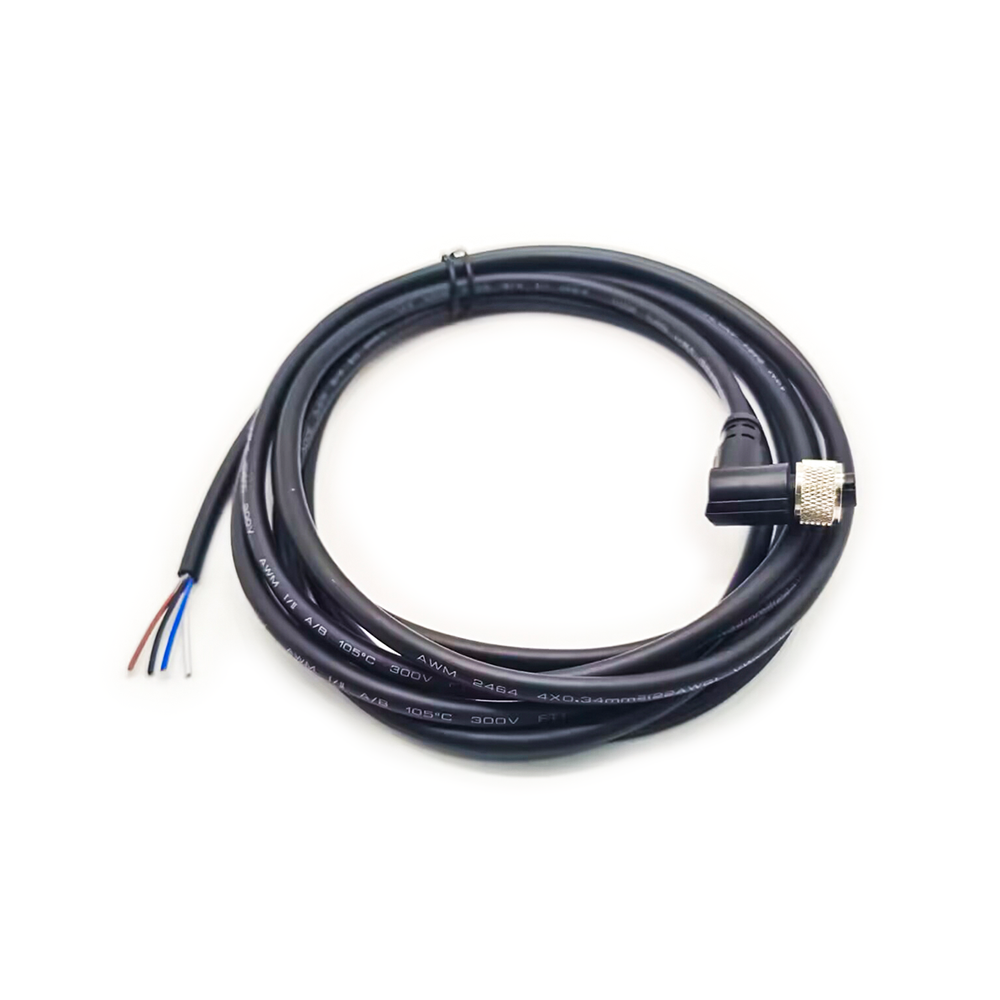 M12 4-poliger Kabelstecker, rechtwinklig, umspritztes Kabel, 3M AWG22 A-Code