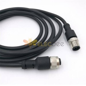 M12 4 极电缆组件 A 编码 4Pin 公对母模制电缆 2M AWG22 长度直