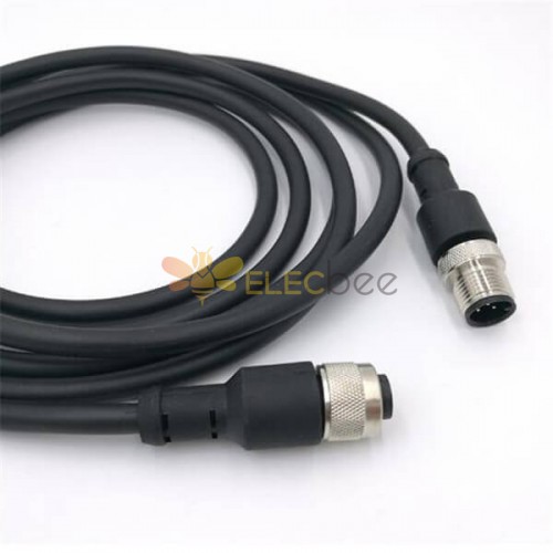 M12 4 极电缆组件 A 编码 4Pin 公对母模制电缆 2M AWG22 长度直