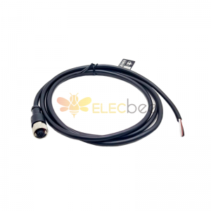 M12 4-poliges weibliches Kabel Schwarzes Kabel 3M AWG22 PVC-Ummantelung Single Ended Straight A Code