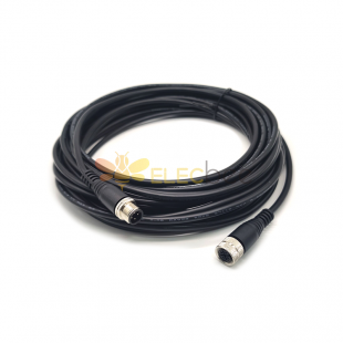 M12 4 针电缆 A 编码母对母直连接器 1M AWG22 PVC 黑色电缆