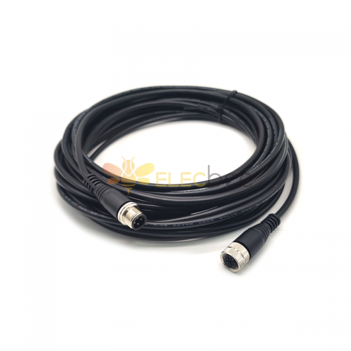 M12 4 針電纜 A 編碼母對母直連接器 1M AWG22 PVC 黑色電纜