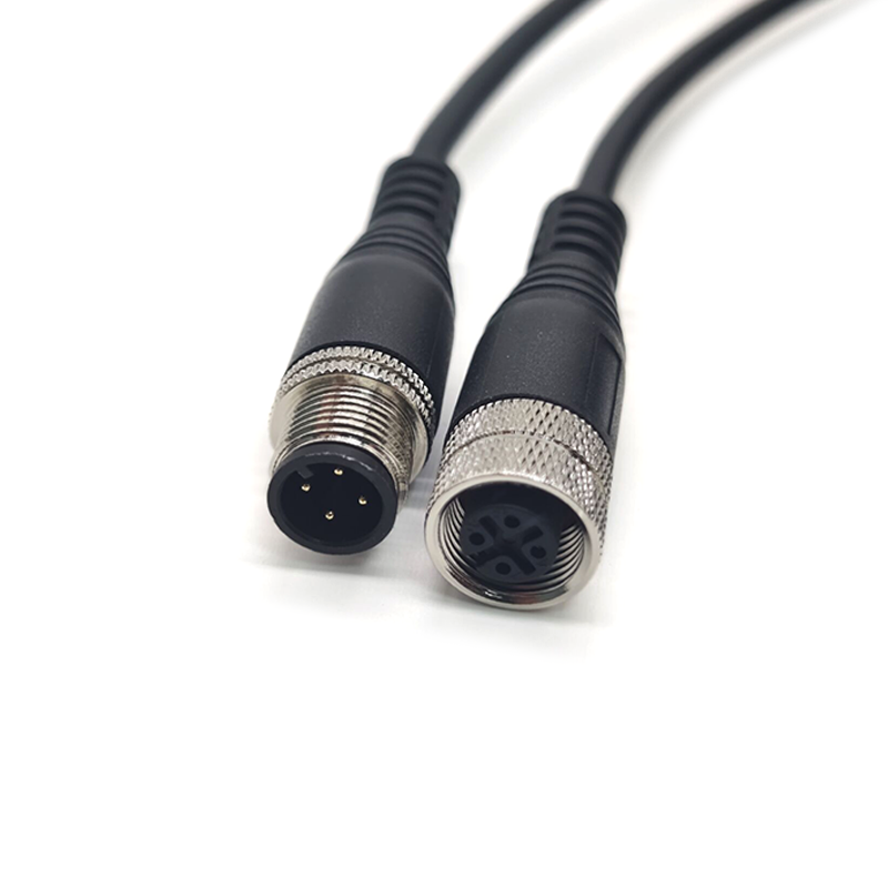 M12 4-Pin-Kabel, A-Kodierung, Buchse auf Buchse, gerader Stecker, 1 m, AWG22, schwarzes PVC-Kabel