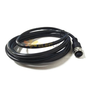 M12 4Pin Female Cable A-Coding Straight Connector Molded 1M AWG22 PVC Black Cable Straight